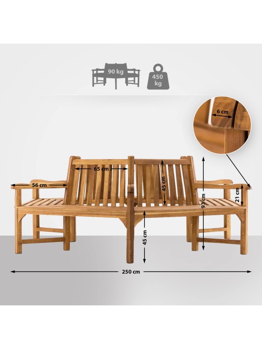 Sonja træbænk med armlæn 250 cm, teak