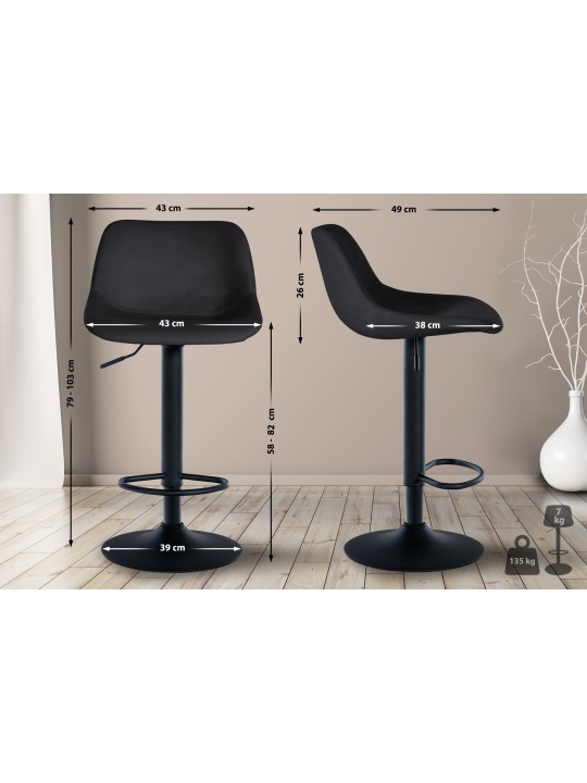 Barstol Loft fløjl, sort