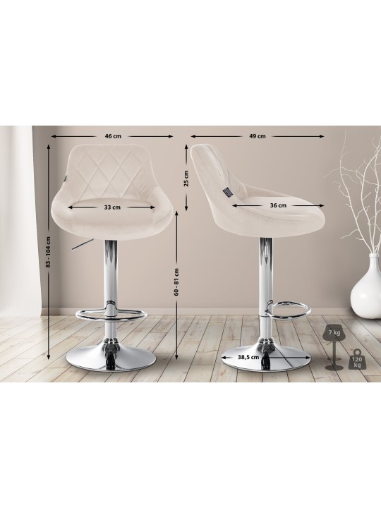 Barstol Lazio fløjlskrom, creme