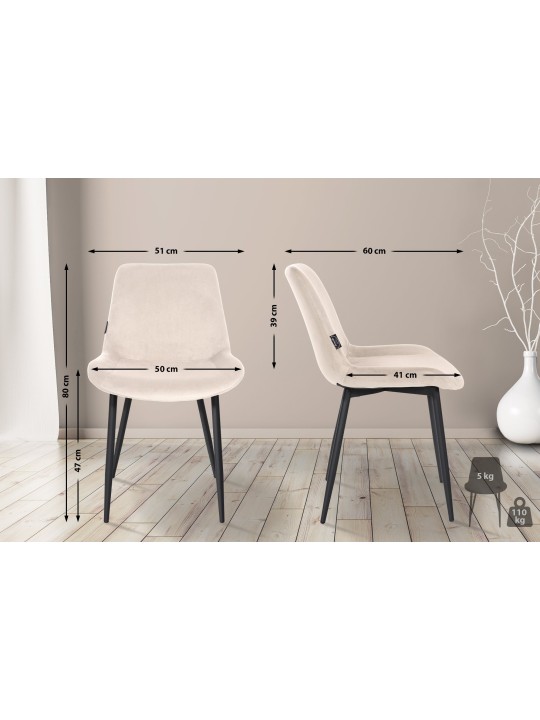 Sæt med 2 spisestuestole Victoria velvet, creme