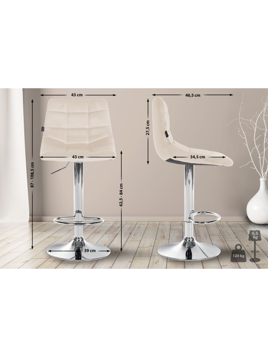 Sæt med 2 barstole Jerry velour chrome, creme
