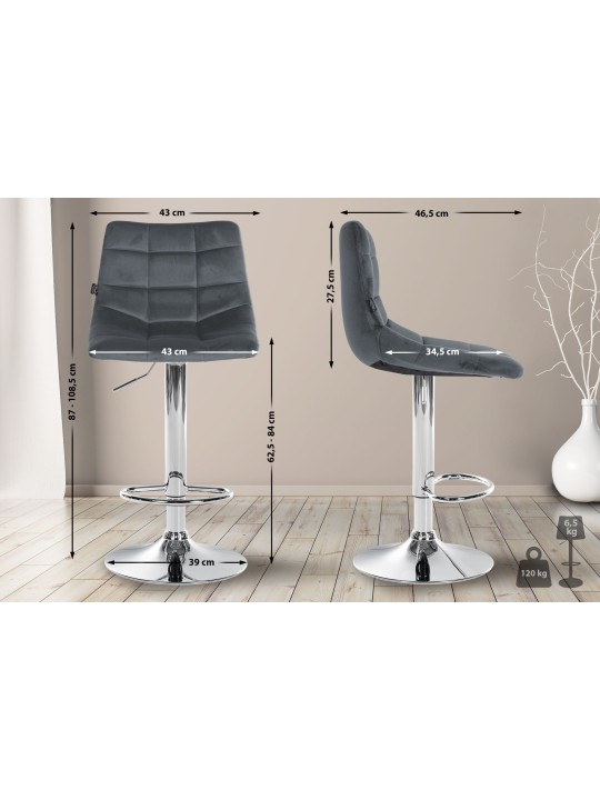 Sæt med 2 barstole Jerry velour chrome, mørkegrå