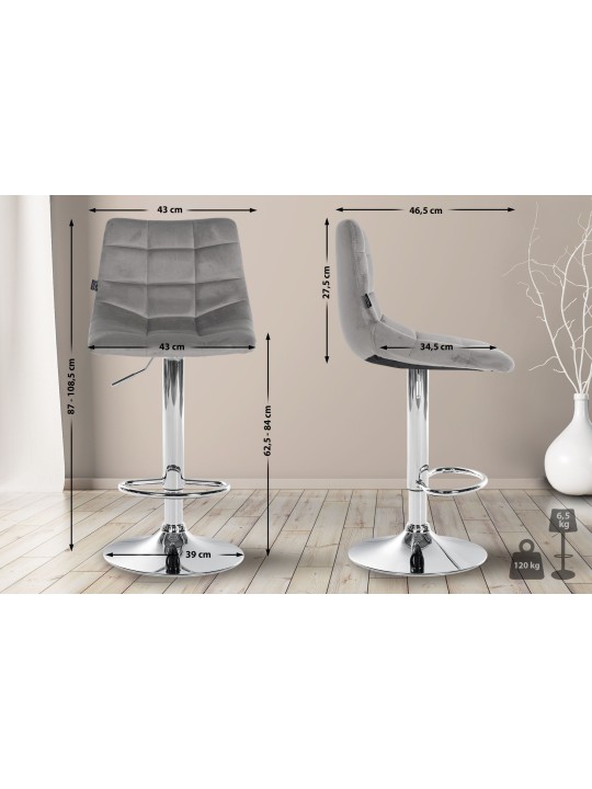 Sæt med 2 barstole Jerry velour chrome, grå