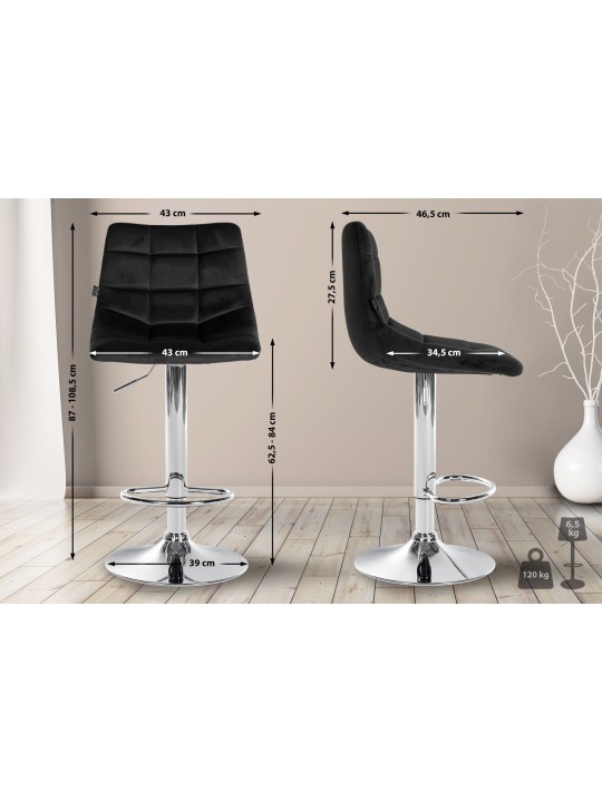 Sæt med 2 barstole Jerry velour chrome, sort