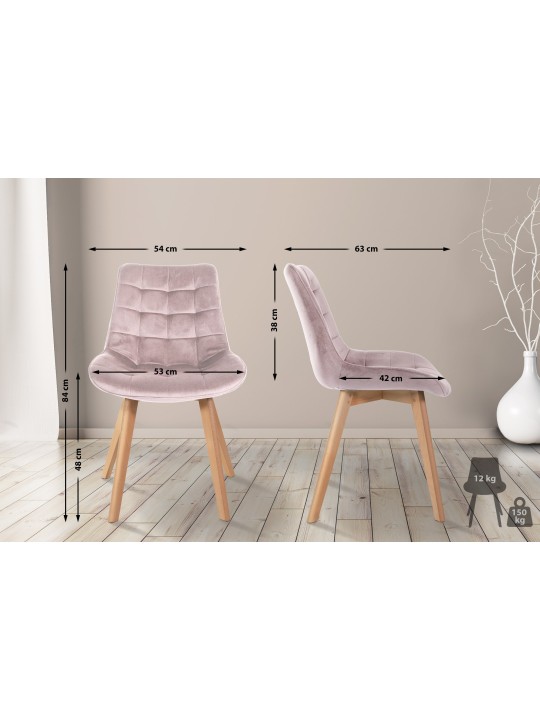 Sæt med 2 stole Brook velvet, pink