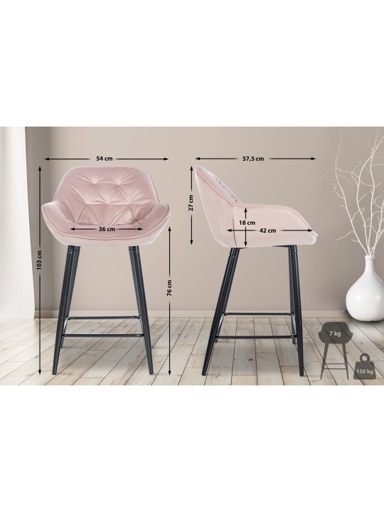 Sæt med 2 barstole Gibson 76 velvet, pink