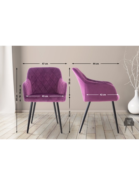 Sæt med 2 spisestuestole Shila velvet, lilla