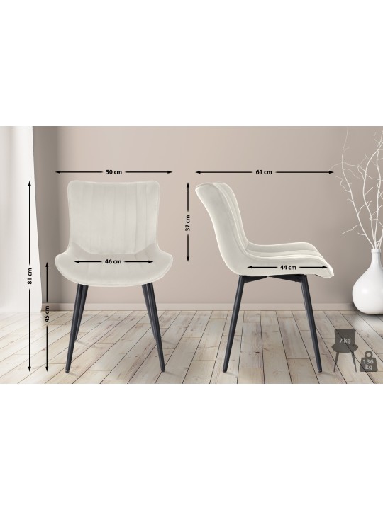 Sæt med 2 stole Largo velvet, creme