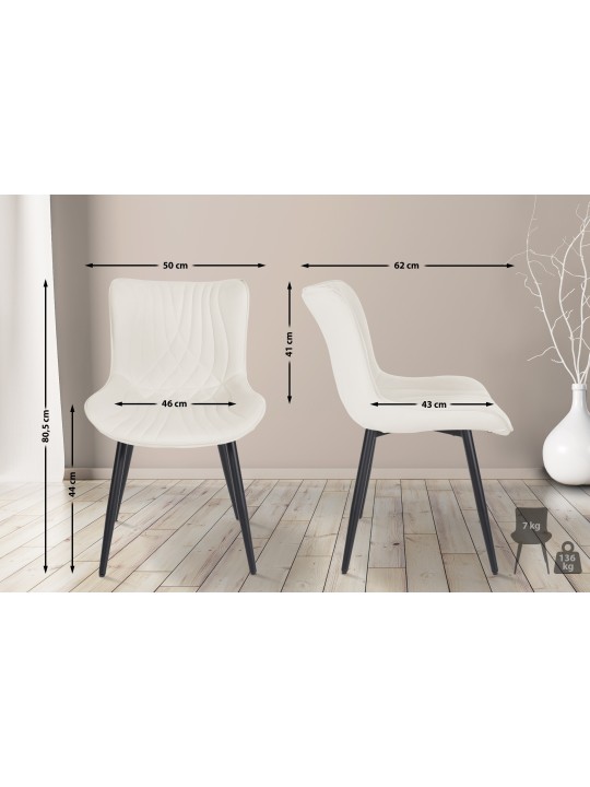 Sæt med 2 stole Brady velvet, creme