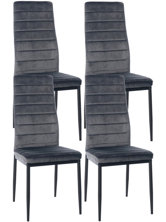 Sæt med 4 spisestuestole Mayfair velvet, grå