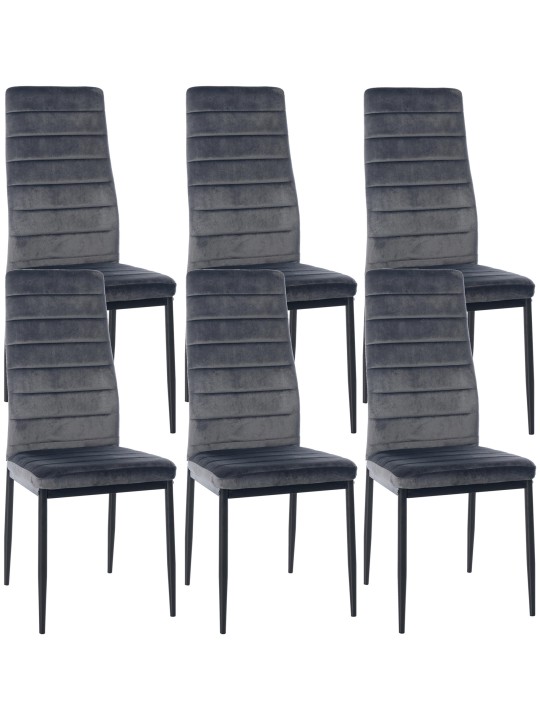 Sæt med 6 spisestuestole Mayfair velvet, grå