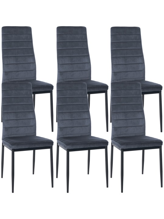 Sæt med 6 spisestuestole Mayfair velvet, lysegrå