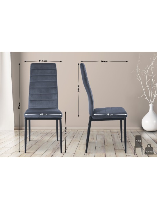 Sæt med 4 spisestuestole Mayfair velvet, lysegrå