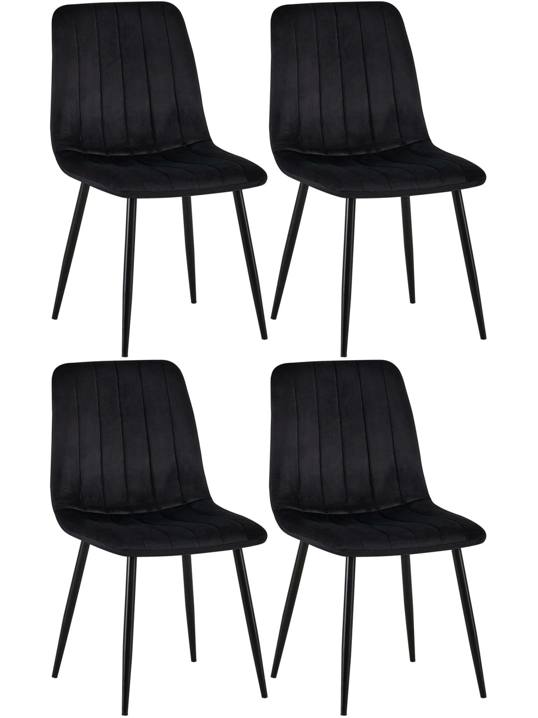 Sæt med 4 stole Dijon fløjl, sort