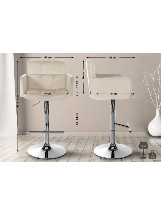 Barstol Los Angeles Velvet Chrome, creme