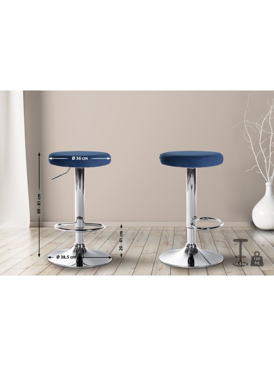 Sæt med 2 barstole Ponte velour chrome, blå