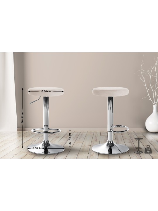 Sæt med 2 barstole Ponte velour chrome, creme