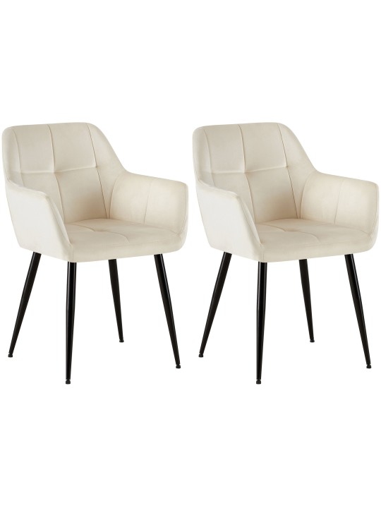 Sæt med 2 spisestuestole Emia velvet, creme