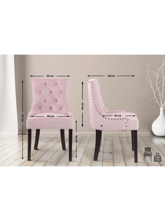 Sæt med 4 spisestuestole Aberdeen fløjl antik, pink