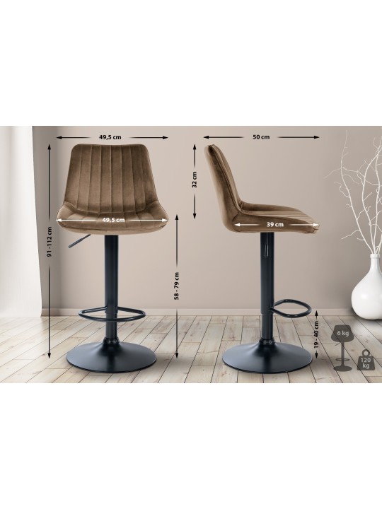 Sæt med 2 barstole Toni velvet, brun