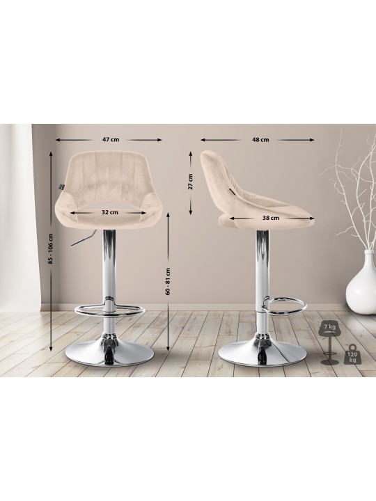 Sæt med 2 barstole Milet velvet C, creme