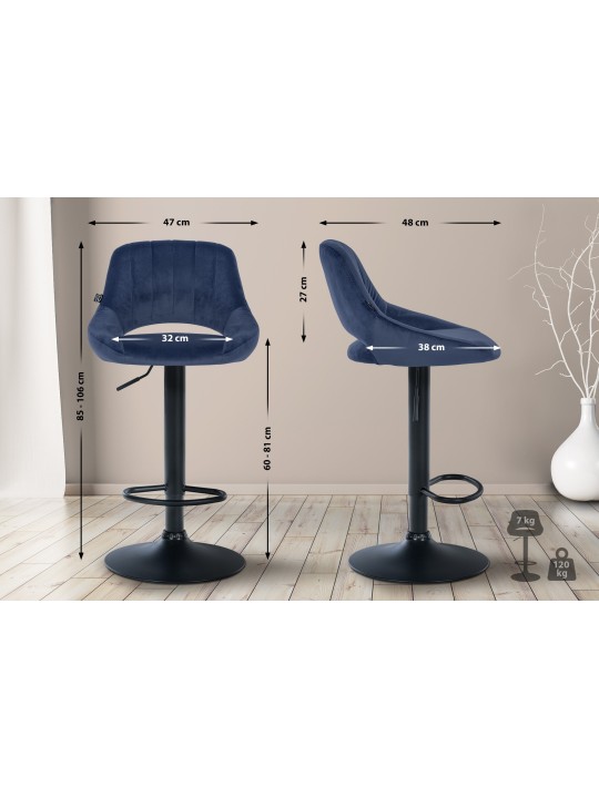 Sæt med 2 barstole Milet velvet B, blå