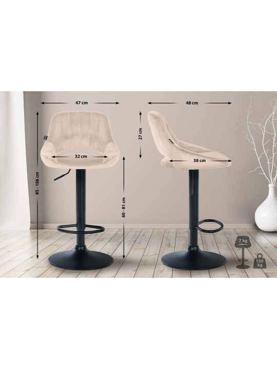 Sæt med 2 barstole Milet velvet B, creme