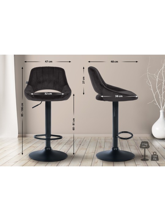 Sæt med 2 barstole Milet velvet B, sort