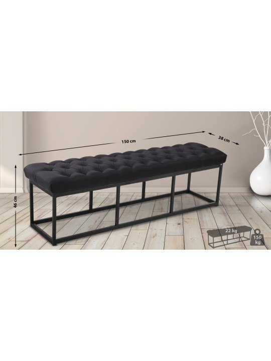 Bænk Amun stof 150 cm, sort Bænk Amun stof 150 cm, sort