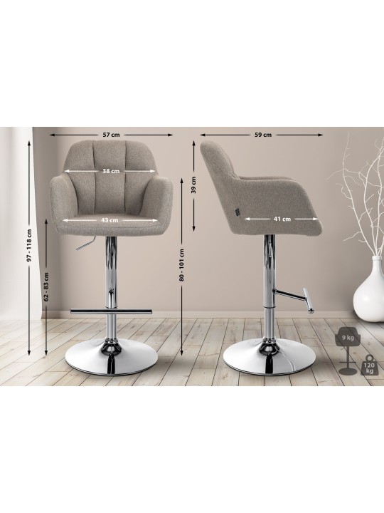 Barstol Natoma stof krom, taupe