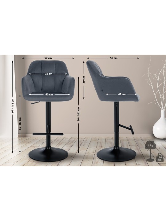 Barstol Natoma velvet, mørkegrå