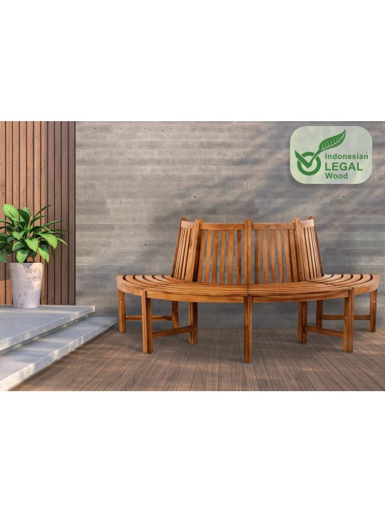 Leming træ bænk halvrund 200 cm, teak
