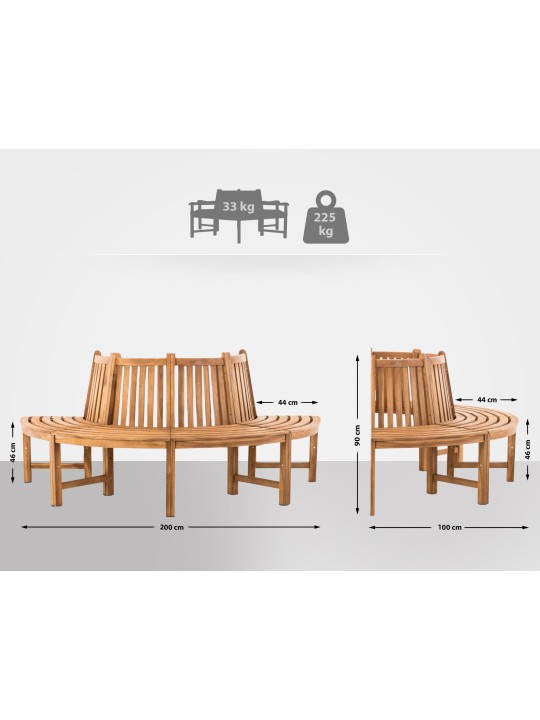 Leming træ bænk halvrund 200 cm, teak