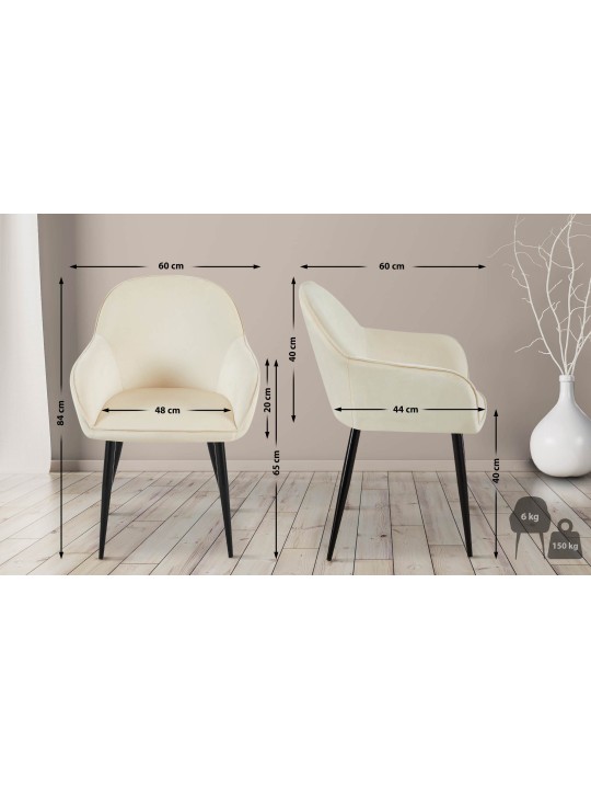 Sæt med 2 spisestuestole Boise velvet, creme