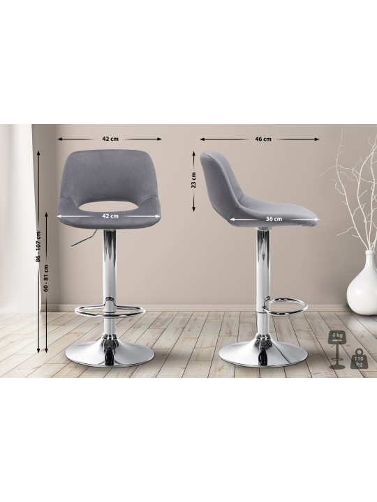 Barstol Camden velour chrome, mørkegrå