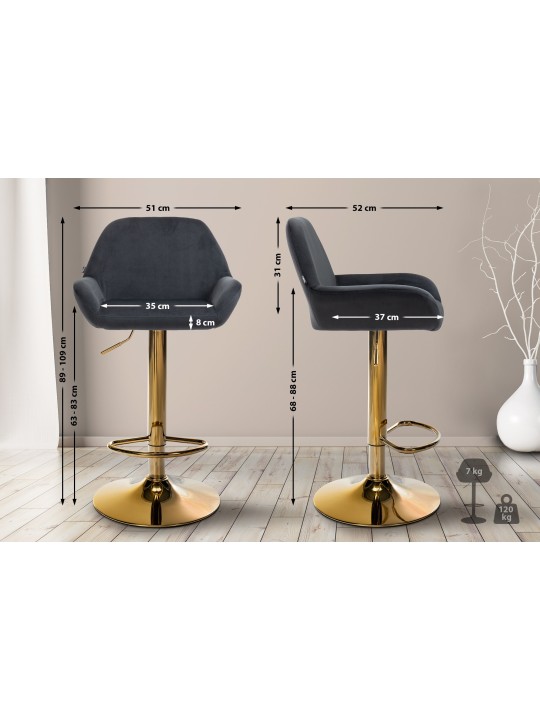 Sæt med 2 barstole Braga Gold Velvet, sort Sæt med 2 barstole Braga Gold Velvet, sort
