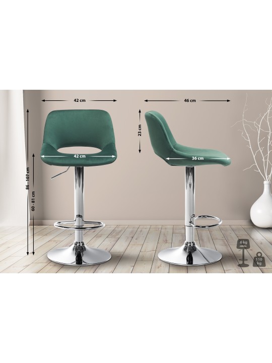 Sæt med 2 barstole Camden velvet chrome, grøn Sæt med 2 barstole Camden velvet chrome, grøn