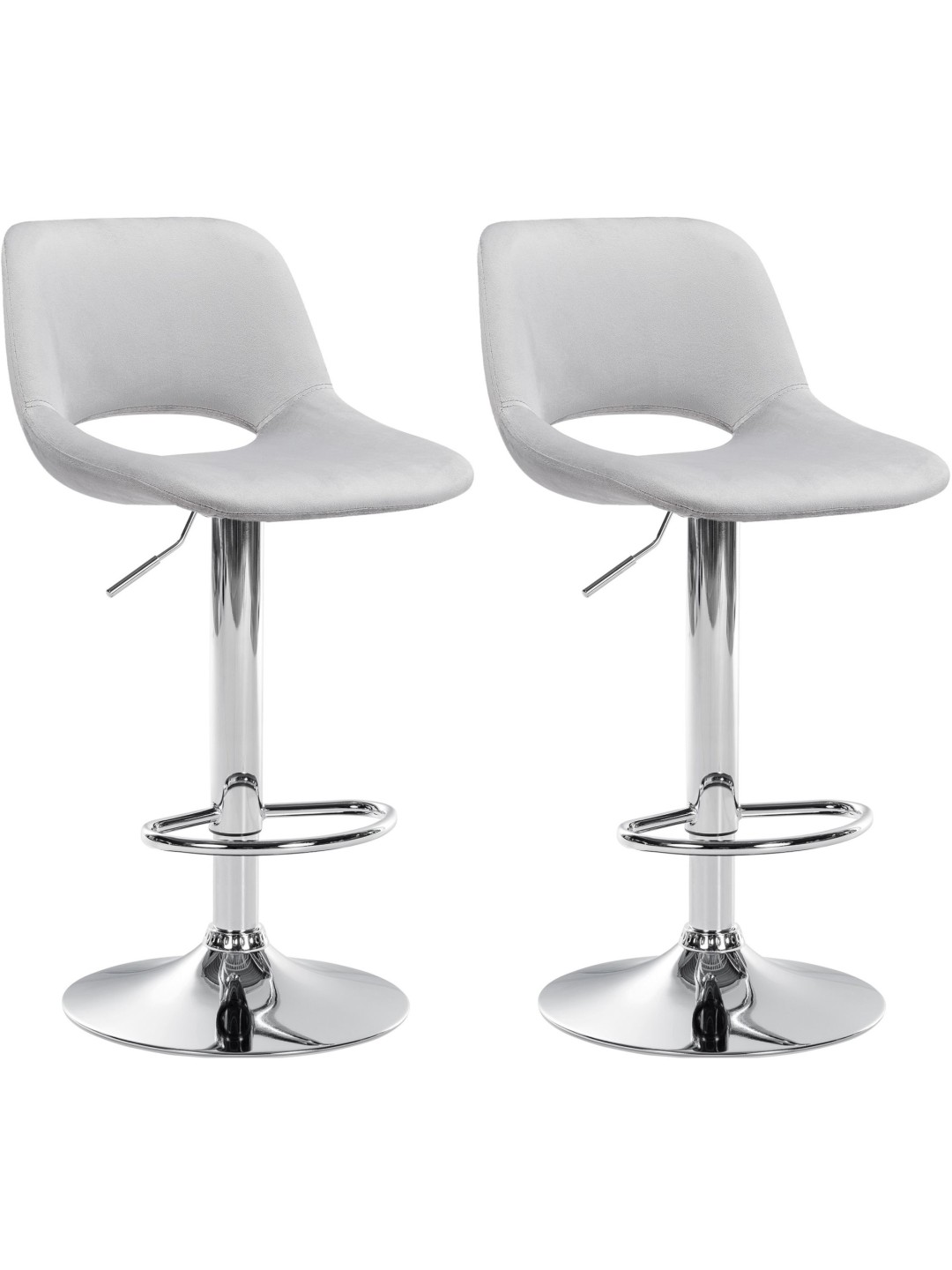 Sæt med 2 barstole Camden velvet chrome, lysegrå