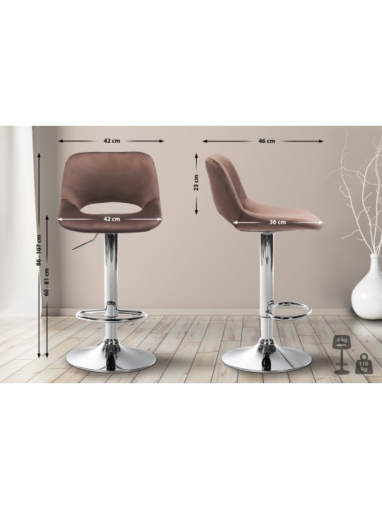 Sæt med 2 barstole Camden velvet chrome, brun Sæt med 2 barstole Camden velvet chrome, brun