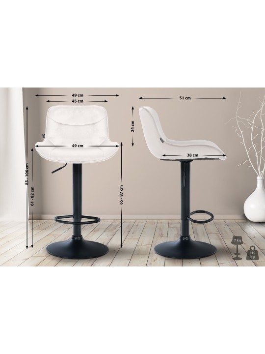 Sæt med 2 barstole Vonore velvet, creme