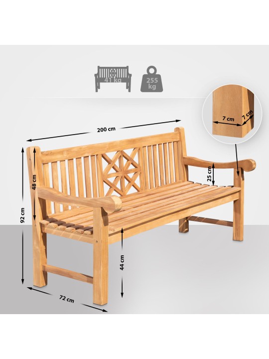 Teak bænk Florida 200 cm, teak