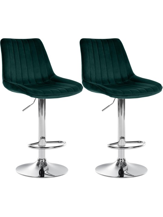 Sæt med 2 barstole Toni velour chrome, grøn