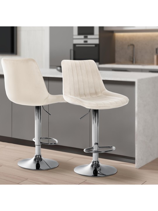 Sæt med 2 barstole Toni velour chrome, creme