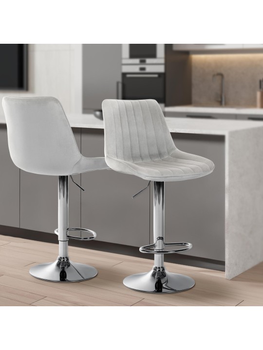 Sæt med 2 barstole Toni velour chrome, grå
