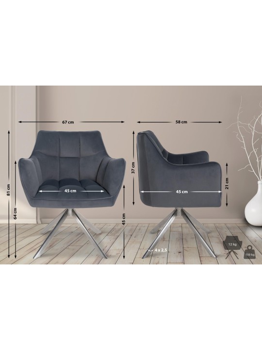 Spisestuestol Swing velour rustfrit stål, mørkegrå