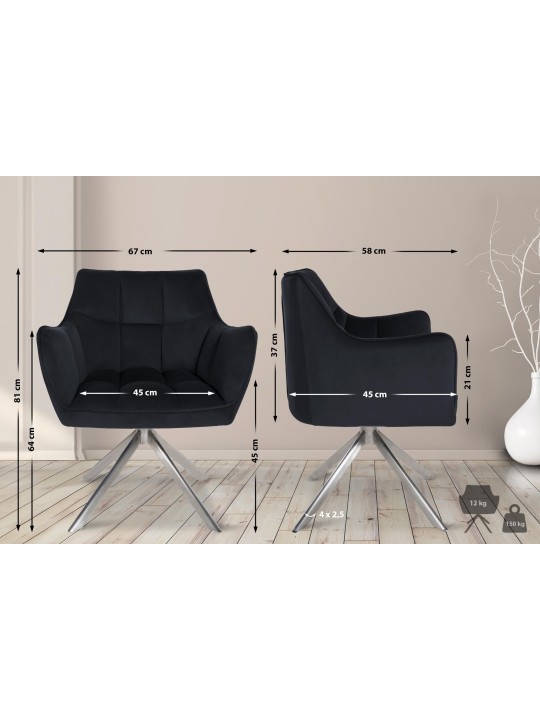 Spisestuestol Swing velour rustfrit stål, sort