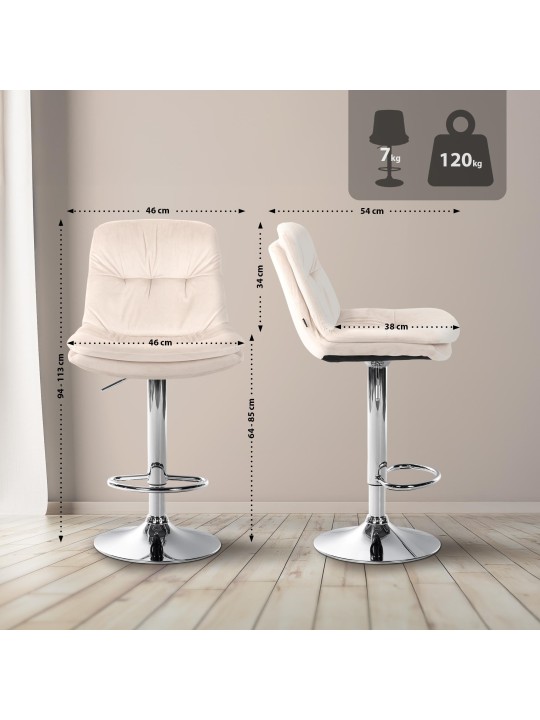 Barstol Laurel velour krom, creme