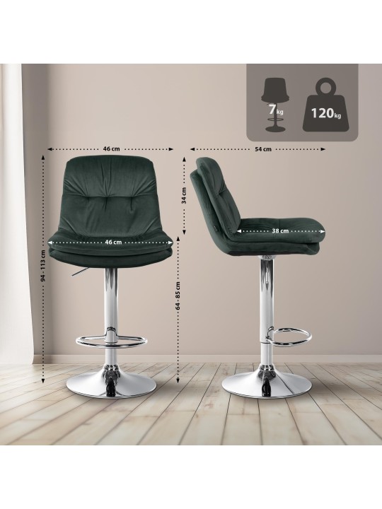 Barstol Laurel Velvet Chrome, mørkegrøn