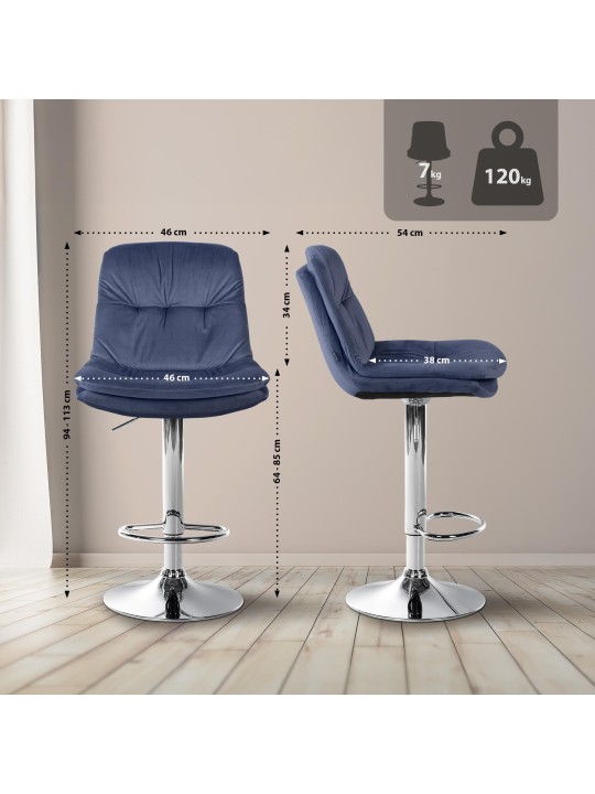 Barstol Laurel Velvet Chrome, blå