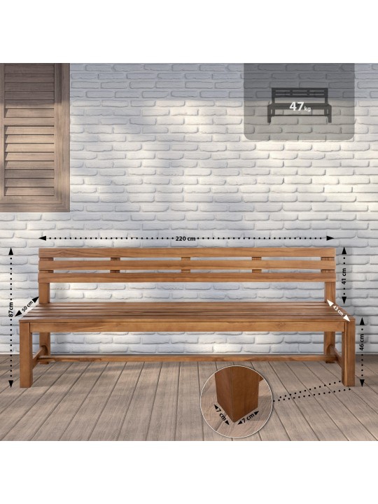 Teakbænk Augusta 220 cm, teak